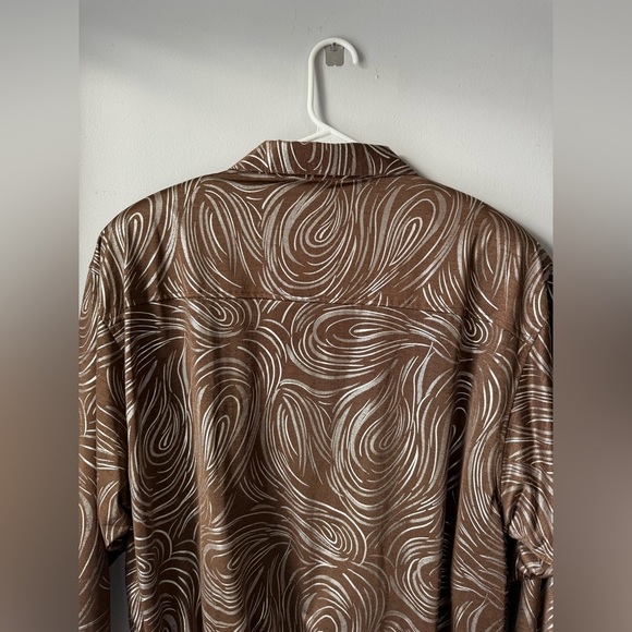 VTG Bomber Jacket Zip Up Brown Silver Swirl Pattern Hippie Boho Jacket Size M OS - Picture 8 of 11